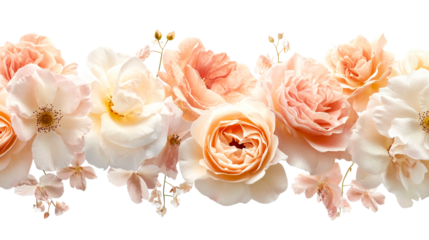 Beautiful peach and white floral border arrangement, cut out transparent