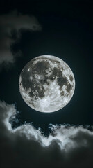 Obraz premium Full moon bathed in dark night sky, with clouds softly framing it