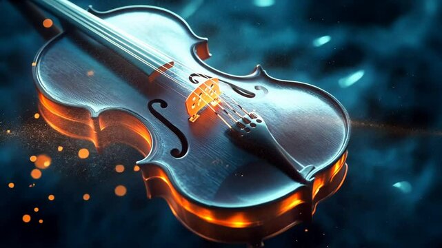 Fiery Violin: A Glowing Classical Instrument in Dark Abstract Space