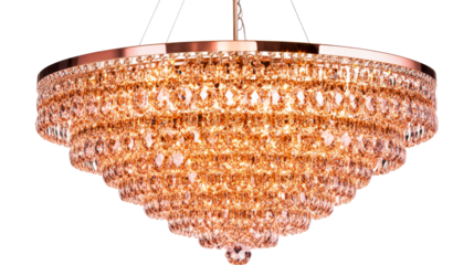 Ornamental tiered crystal chandelier lighting fixture, cut out transparent