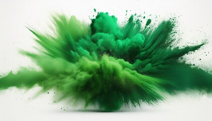 emerald explosion a burst of vibrant green powder against white backdrop abstract color cloud and fine particles