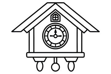 Cuckoo Clock Front Clipart Set - Outline, Silhouette & Color