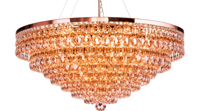 Ornamental tiered crystal chandelier lighting fixture, cut out transparent