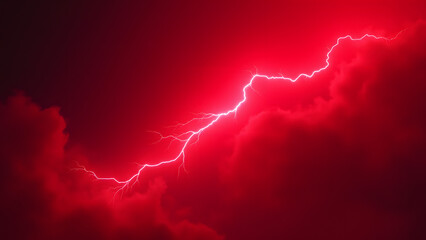 Intense red lightning strike with dangerous energy glow in dark atmosphere. Fiery fractal branches create dramatic sci-fi scene. Ultra HD digital artwork perfect for power concepts or extreme weather 