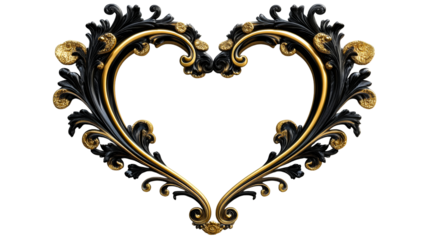 Ornamental heart shape with gold and black finish, cut out transparent