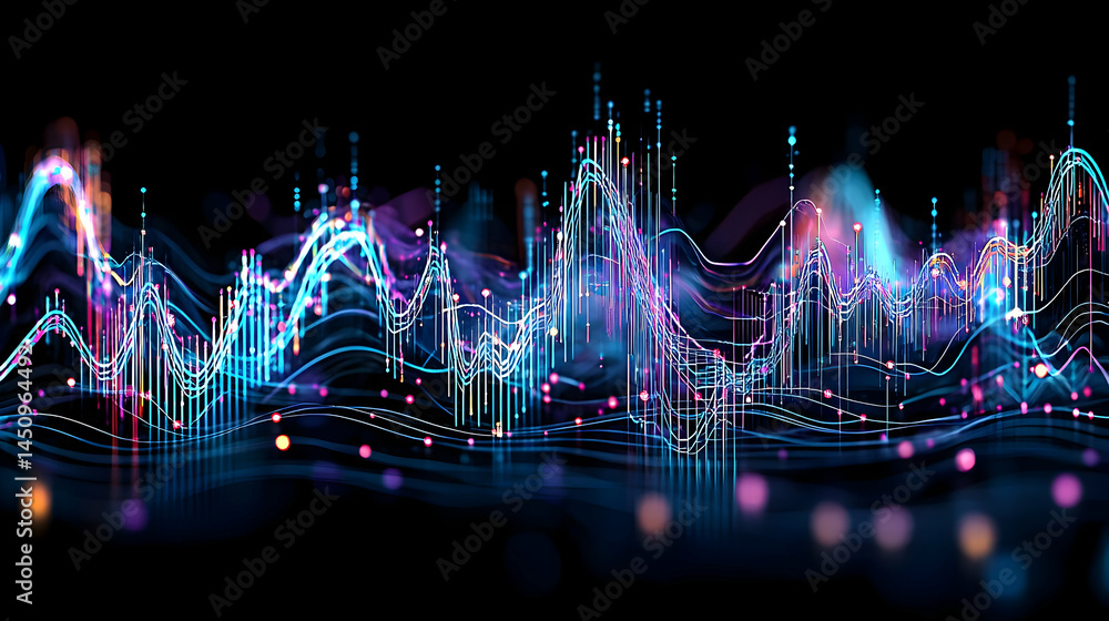 Poster abstract data visualization design with neon colors