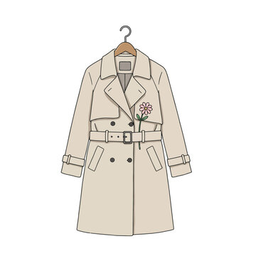 beige trench coat with flower on hanger clip art preview