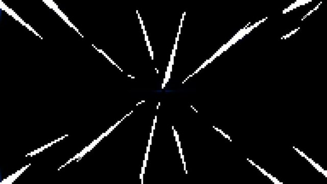 Retro Animation Pixel art Videogame Fantasy Explosion in White and Blue with Glow on Black Screen. Pixel art explosion. Boom or burst animate sprites, manga game vintage style
