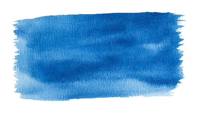 Azure watercolor rectangle shape with ragged edges, cut out transparent