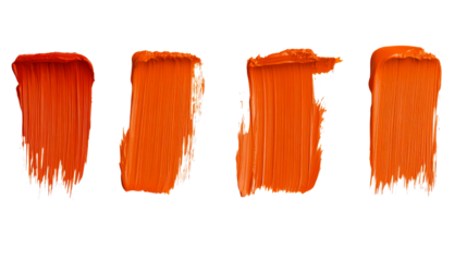 Four orange paint strokes isolated, cut out transparent