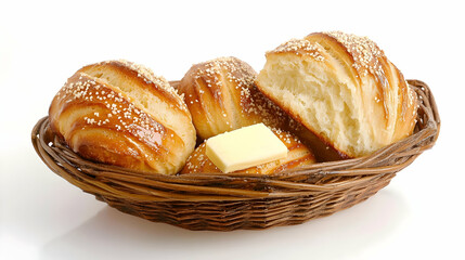 Baked Rolls In Basket With Butter
