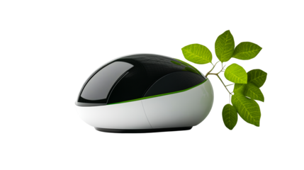 Modern sensory deprivation pod with foliage, cut out transparent