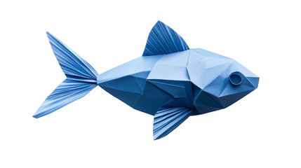 Stylized origami fish sculpture, geometric, folded paper, cut out transparent