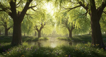 Obraz premium Tranquil woodland pond scene