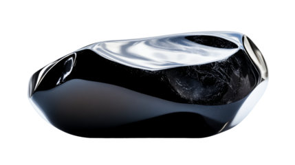 Abstract polished metal container form, geometric hollow, cut out transparent