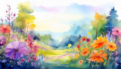 Fototapeta premium watercolor floral landscape background