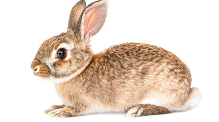Brown rabbit lying down, isolated cut out transparent