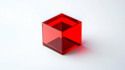 Fototapeta premium Red Transparent Cube On White Background
