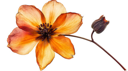 Orange dry blossom and flower bud, elegant floral composition, cut out transparent