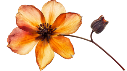 Orange dry blossom and flower bud, elegant floral composition, cut out transparent