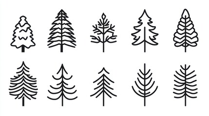 Simple Line Art Christmas Tree Icons