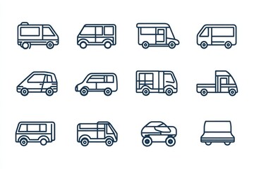 Van types icons; transportation; white background; design element; website