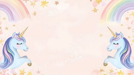 Adorable Watercolor Unicorns Rainbow Stars Background
