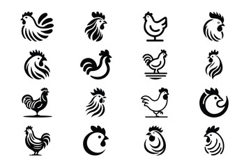 Modern Minimalist Chicken Logo Collection, Hen Silhouette Vector Icons for Poultry and Farming Products © designhunt7