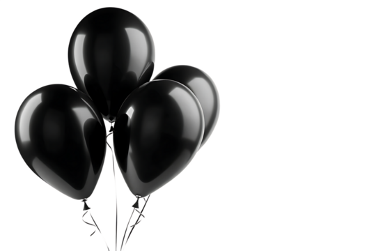 group of black helium balloon isolated on transparent background.PNG
