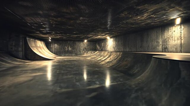 Underground Skatepark: Concrete Curves and Dark Ambiance