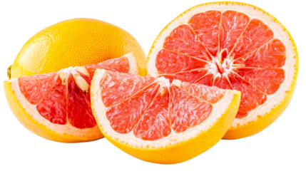 Ruby red grapefruit slices, whole fruit arrangement, cut out transparent