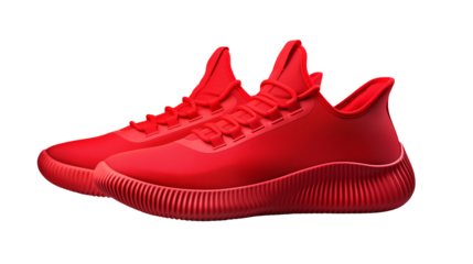 Two vivid crimson athletic shoes isolated on transparent background	