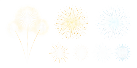 Happy New Year celebration party fireworks sparkler PNG set, cutout isolated on transparent background