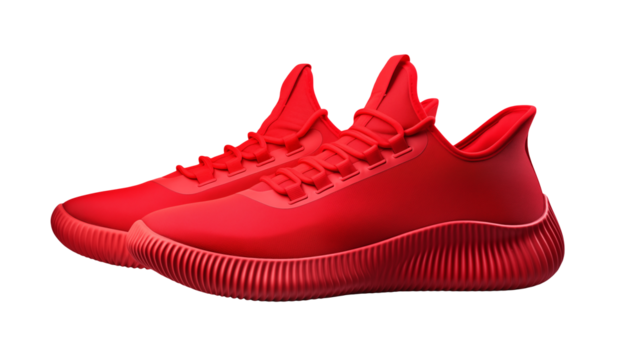 Two vivid crimson athletic shoes isolated on transparent background	