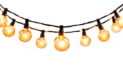 String of illuminated globe lightbulbs, party decoration, cut out transparent