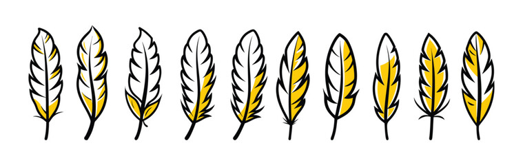 Hand-Drawn Bird Feather Doodle Vector Illustration. Simple Feather Doodle Drawing.