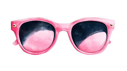 Watercolor style, pink framed sunglasses, cut out transparent