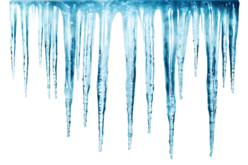 set of blue ice icicles isolated on white or transparent png