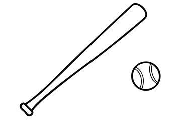 Baseball Bat and Baseball Outline and Silhouette Clipart Set