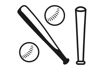 Baseball Bat and Baseball Outline and Silhouette Clipart Set