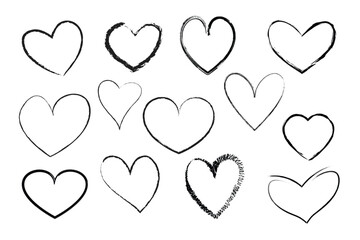 Heart Outlines set. Collection of black ink hand drawn heart shapes, perfect for creative vector artwork, crafts, or design accents