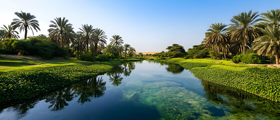 Obraz premium Tranquil Canal Surrounded By Lush Vegetation