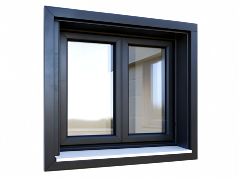 black modern window frame isolated on white or transparent,PNG