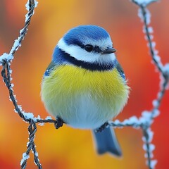 Obraz premium Small bird perched on frosty wire