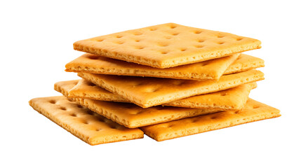 A stack of rectangular crackers with small holes isolated on transparent background	