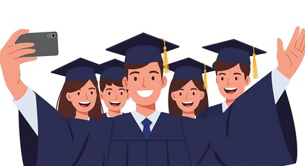 Graduation Group Taking Selfie to Celebrate with Phone