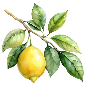 yellow lemon branch watercolor painting clip art preview