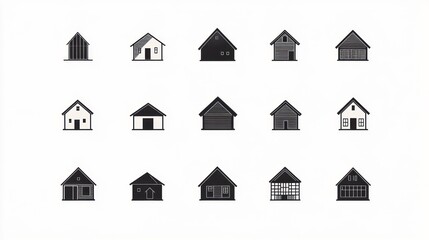 Various House Icons on White Background
