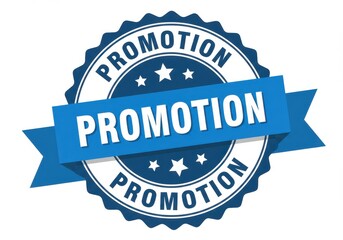 Obraz premium Blue promotion ribbon with stars and scalloped edge on white background