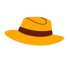 Classic wide-brimmed yellow sun hat with brown ribbon band for sunny days